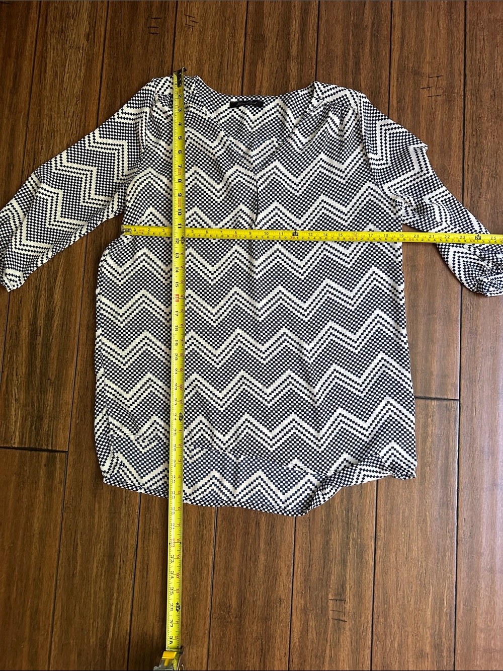 Honey Punch Black & White Chevron V-Neck Blouse